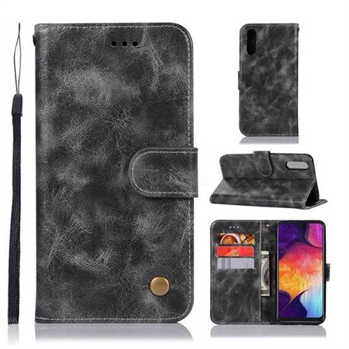 Luxury Retro Leather Wallet Case for Samsung Galaxy A50 - Gray