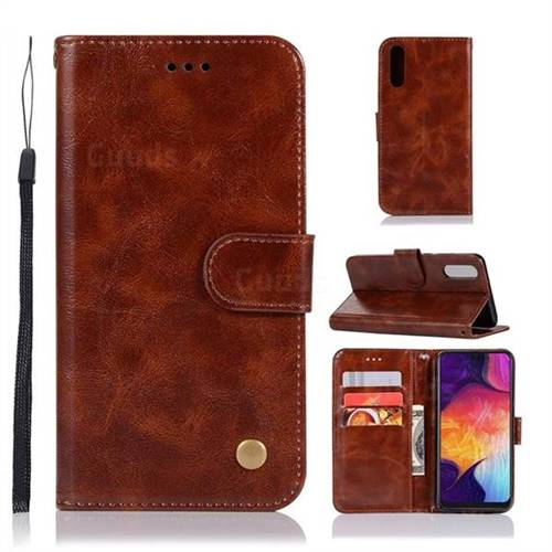 Luxury Retro Leather Wallet Case for Samsung Galaxy A50 - Brown