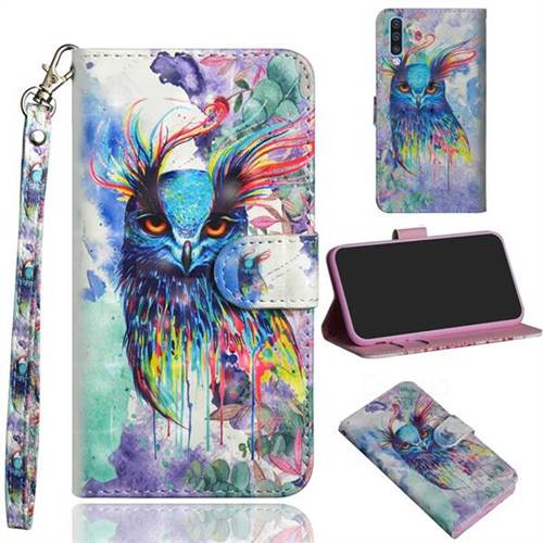 Watercolor Owl 3D Painted Leather Wallet Case for Samsung Galaxy A50