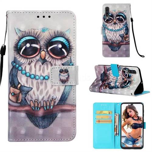 Sweet Gray Owl 3D Painted Leather Wallet Case for Samsung Galaxy A50