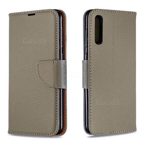 Classic Luxury Litchi Leather Phone Wallet Case for Samsung Galaxy A50 - Gray