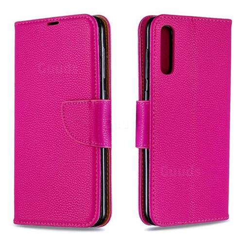 Classic Luxury Litchi Leather Phone Wallet Case for Samsung Galaxy A50 - Rose