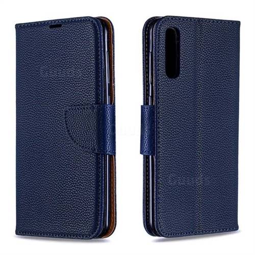Classic Luxury Litchi Leather Phone Wallet Case for Samsung Galaxy A50 - Blue