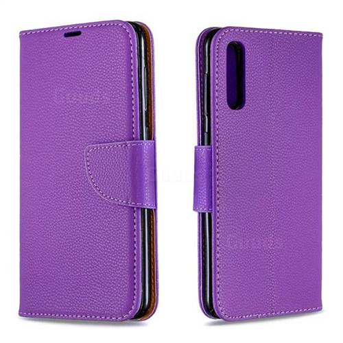 Classic Luxury Litchi Leather Phone Wallet Case for Samsung Galaxy A50 - Purple