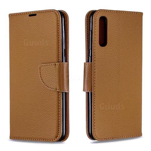 Classic Luxury Litchi Leather Phone Wallet Case for Samsung Galaxy A50 - Brown