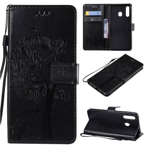 Embossing Butterfly Tree Leather Wallet Case for Samsung Galaxy A50 - Black