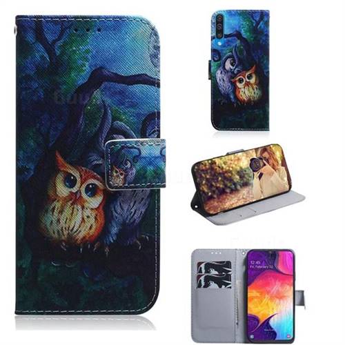 Oil Painting Owl PU Leather Wallet Case for Samsung Galaxy A50