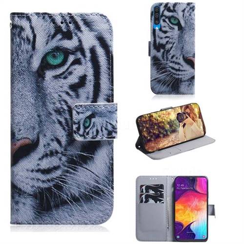 White Tiger PU Leather Wallet Case for Samsung Galaxy A50