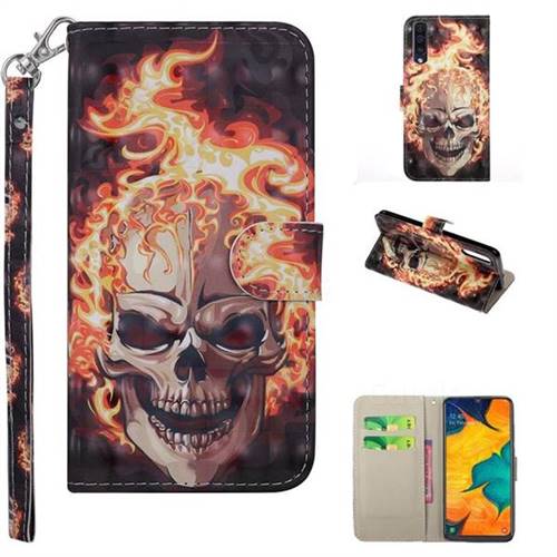 Flame Skull 3D Painted Leather Phone Wallet Case Cover for Samsung Galaxy A50