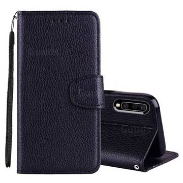 Litchi Pattern PU Leather Wallet Case for Samsung Galaxy A50 - Black