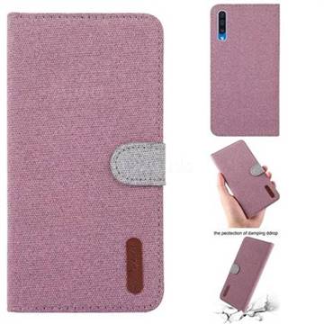Linen Cloth Pudding Leather Case for Samsung Galaxy A50 - Pink