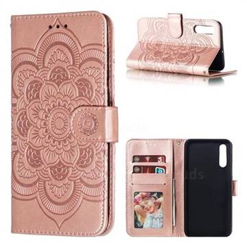 Intricate Embossing Datura Solar Leather Wallet Case for Samsung Galaxy A50 - Rose Gold