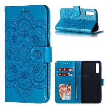Intricate Embossing Datura Solar Leather Wallet Case for Samsung Galaxy A50 - Blue