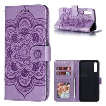 Intricate Embossing Datura Solar Leather Wallet Case for Samsung Galaxy A50 - Purple