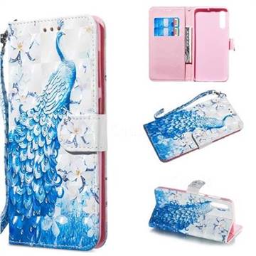 Blue Peacock 3D Painted Leather Wallet Phone Case for Samsung Galaxy A50