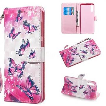 Pink Butterfly 3D Painted Leather Wallet Phone Case for Samsung Galaxy A50