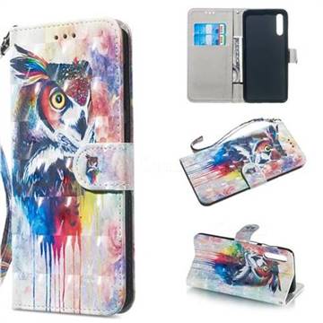 Watercolor Owl 3D Painted Leather Wallet Phone Case for Samsung Galaxy A50