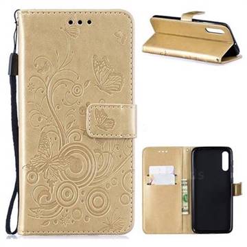 Intricate Embossing Butterfly Circle Leather Wallet Case for Samsung Galaxy A50 - Champagne