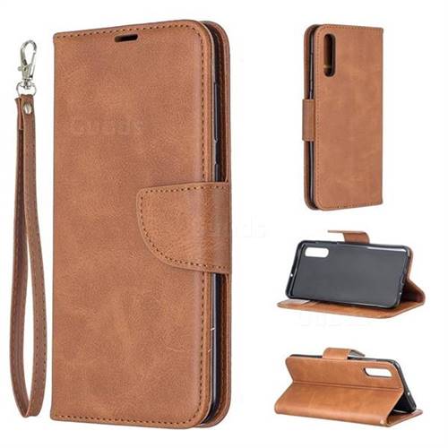 Classic Sheepskin PU Leather Phone Wallet Case for Samsung Galaxy A50 - Brown