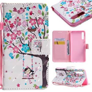 Flower Tree Swing Girl 3D Painted Leather Wallet Case for Samsung Galaxy A50