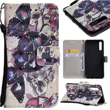 Black Butterfly 3D Painted Leather Wallet Case for Samsung Galaxy A50