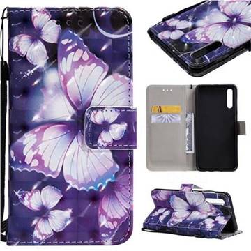 Violet butterfly 3D Painted Leather Wallet Case for Samsung Galaxy A50