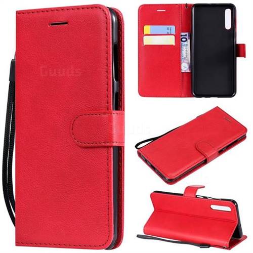 Retro Greek Classic Smooth PU Leather Wallet Phone Case for Samsung Galaxy A50 - Red