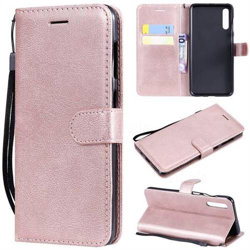 Retro Greek Classic Smooth PU Leather Wallet Phone Case for Samsung Galaxy A50 - Rose Gold