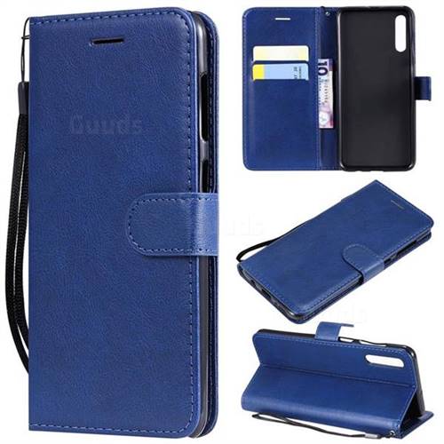 Retro Greek Classic Smooth PU Leather Wallet Phone Case for Samsung Galaxy A50 - Blue