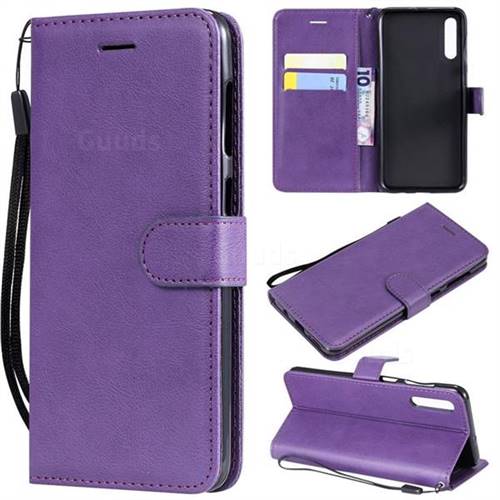 Retro Greek Classic Smooth PU Leather Wallet Phone Case for Samsung Galaxy A50 - Purple