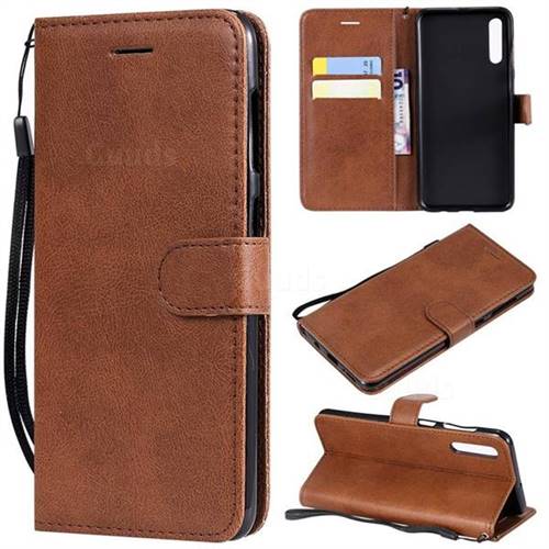 Retro Greek Classic Smooth PU Leather Wallet Phone Case for Samsung Galaxy A50 - Brown
