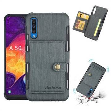 Brush Multi-function Leather Phone Case for Samsung Galaxy A50 - Gray