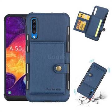 Brush Multi-function Leather Phone Case for Samsung Galaxy A50 - Blue