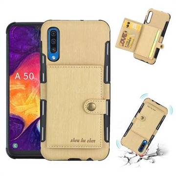 Brush Multi-function Leather Phone Case for Samsung Galaxy A50 - Golden