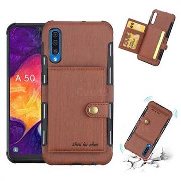 Brush Multi-function Leather Phone Case for Samsung Galaxy A50 - Brown