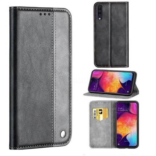 Classic Business Ultra Slim Magnetic Sucking Stitching Flip Cover for Samsung Galaxy A50 - Silver Gray