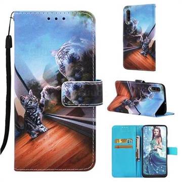Mirror Cat Matte Leather Wallet Phone Case for Samsung Galaxy A50