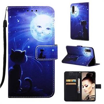 Cat and Moon Matte Leather Wallet Phone Case for Samsung Galaxy A50