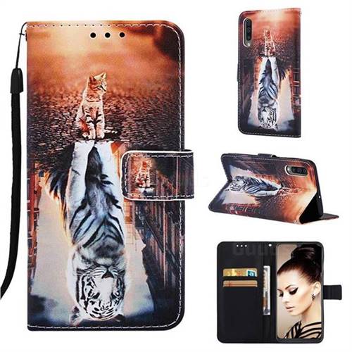 Cat and Tiger Matte Leather Wallet Phone Case for Samsung Galaxy A50