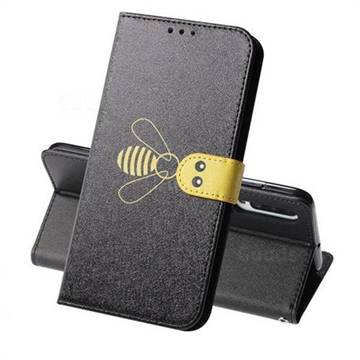 Silk Texture Bee Pattern Leather Phone Case for Samsung Galaxy A50 - Black