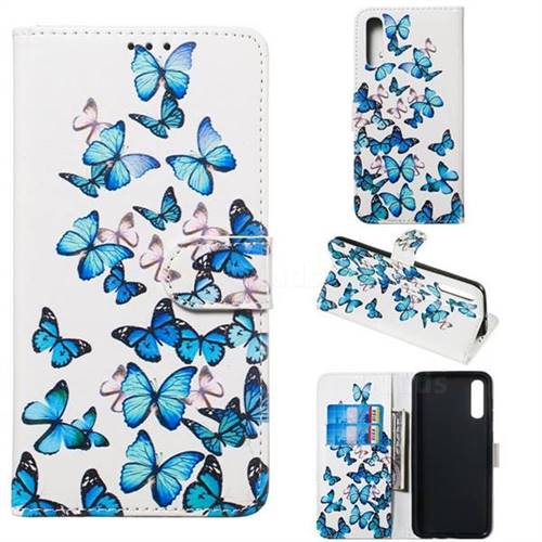 Blue Vivid Butterflies PU Leather Wallet Case for Samsung Galaxy A50