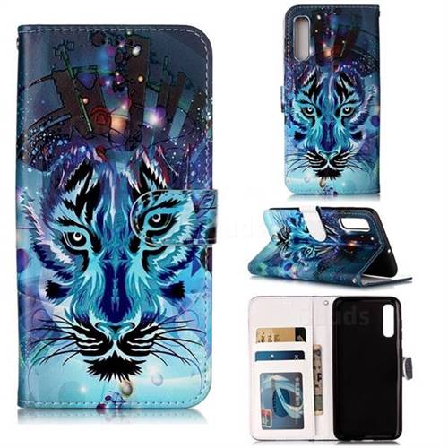 Ice Wolf 3D Relief Oil PU Leather Wallet Case for Samsung Galaxy A50