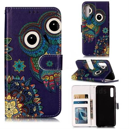 Folk Owl 3D Relief Oil PU Leather Wallet Case for Samsung Galaxy A50