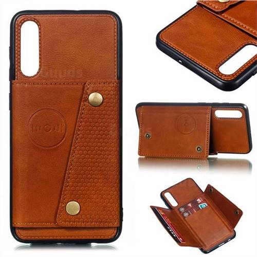 Retro Multifunction Card Slots Stand Leather Coated Phone Back Cover for Samsung Galaxy A50 - Brown