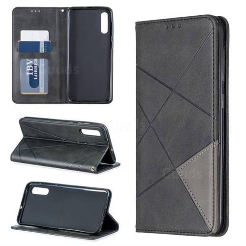 Prismatic Slim Magnetic Sucking Stitching Wallet Flip Cover for Samsung Galaxy A50 - Black