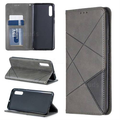 Prismatic Slim Magnetic Sucking Stitching Wallet Flip Cover for Samsung Galaxy A50 - Gray