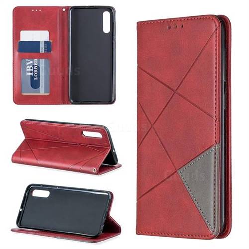Prismatic Slim Magnetic Sucking Stitching Wallet Flip Cover for Samsung Galaxy A50 - Red
