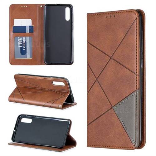 Prismatic Slim Magnetic Sucking Stitching Wallet Flip Cover for Samsung Galaxy A50 - Brown