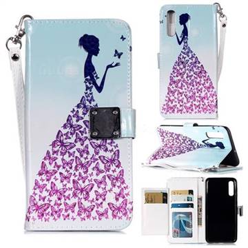 Butterfly Princess 3D Shiny Dazzle Smooth PU Leather Wallet Case for Samsung Galaxy A50