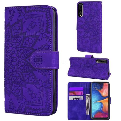 Retro Embossing Mandala Flower Leather Wallet Case for Samsung Galaxy A50 - Purple